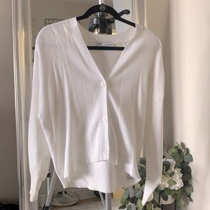 Zara Button Up Cardigan Sweater long-sleeve White Medium